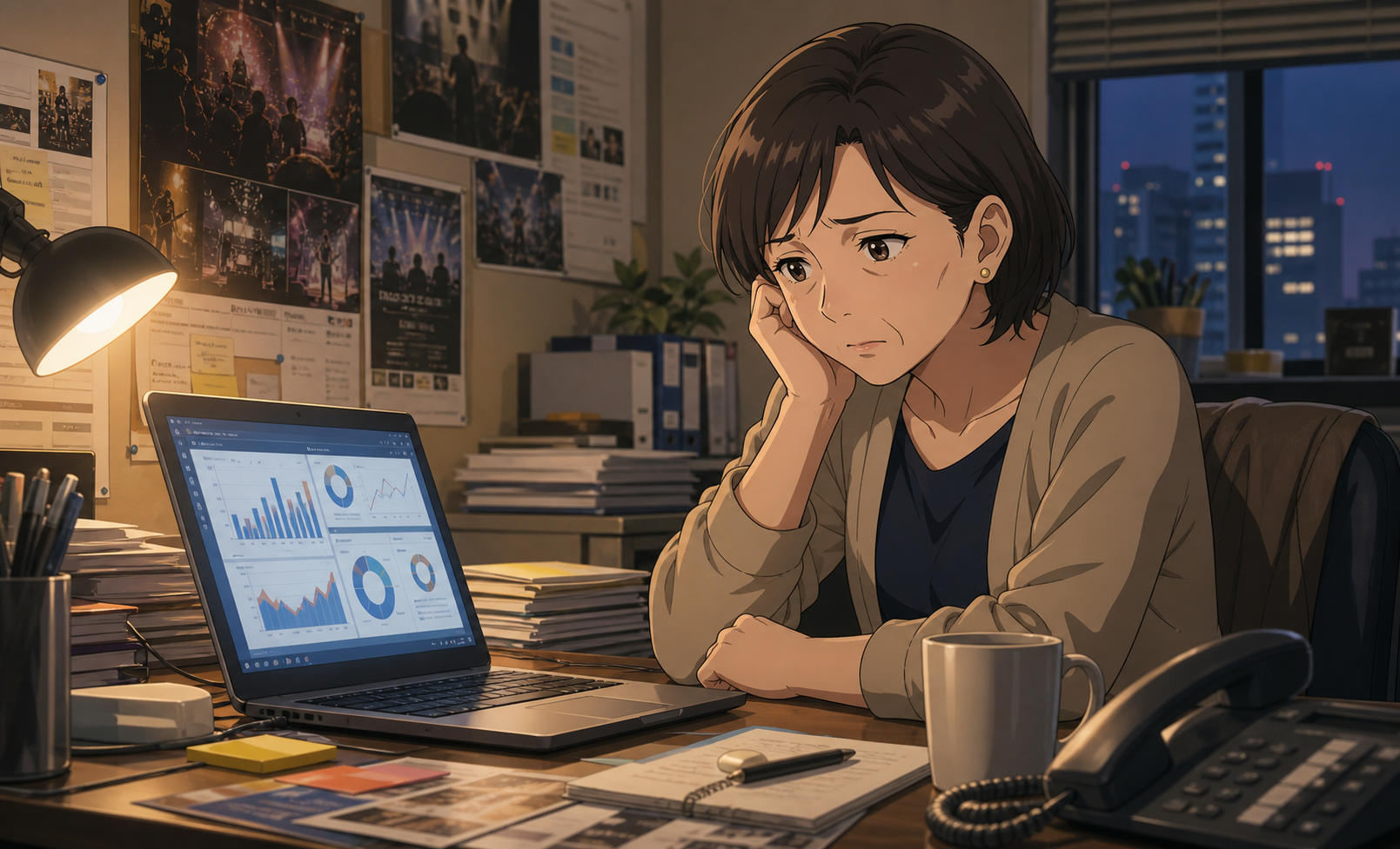 広告の届きにくさに悩む興行側の女性。